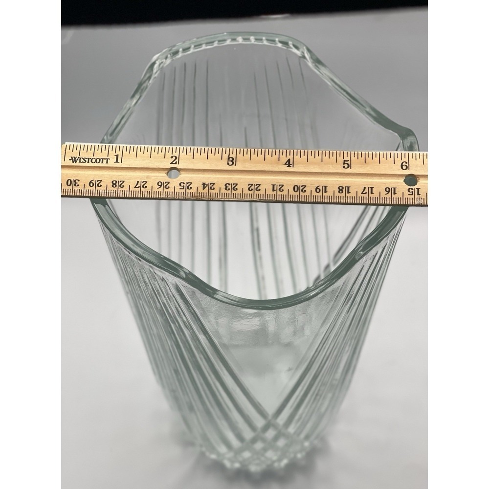Modern Clear Ribbed Glass Vase Handkerchief Rim Diamond Base 8 Inch - Picture 8 of 8